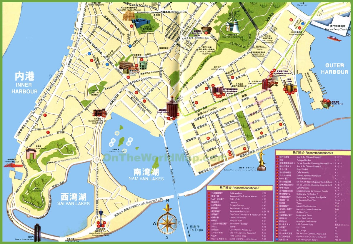 puncte turistice din Macau arată hartă